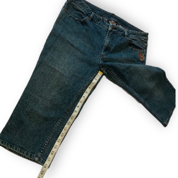 Harley Davidson capris pants jeans with metal embellishments and embroidered - Picture 3 of 11